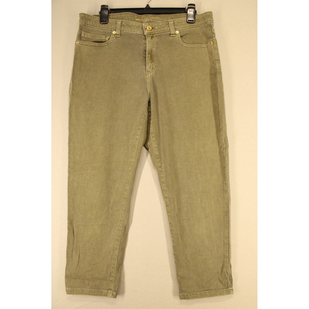 Michael Kors Izzy Cropped Skinny Jeans Womens 12 Olive Green Stretch